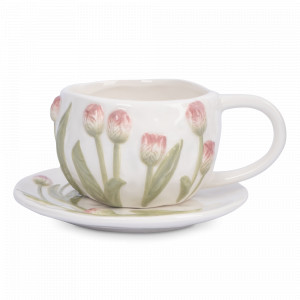 Пара чайная, 370 мл, керамика, молочный, декор, серия Tulip, ANNA LAFARG, Китай, НОВИНКИ