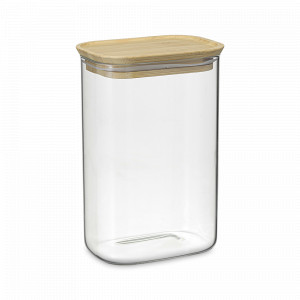 Банка прямоугольная для хранения, 1,3 л, боросиликатное стекло, бамбук, прозрачный, серия Glass Bamboo, SMART SOLUTIONS, Россия, Банки для хранения чая