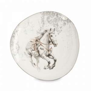Тарелка закусочная «Конь», 21 см, фарфор, белый с серебристым кантом, серия Horse, ANNA LAFARG, Китай, Тарелки