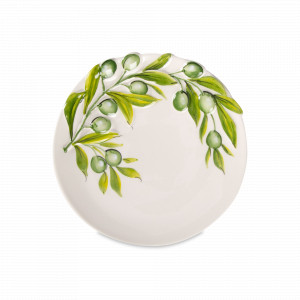 Тарелка закусочная, 22 см, керамика, белый, зеленый, серия Оливки, EDELWEISS, Италия, Красивые тарелки для сервировки