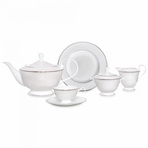 Сервиз чайный на 6 персон, 21 предмет, костяной фарфор, белый, рельеф, серия Рошель, NARUMI, Япония, NARUMI (Япония)