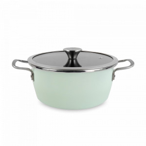 Кастрюля низкая с крышкой, 24 см, сталь, стеклоэмаль, мятный, серия Nordic Mint, VITRINOR, Испания, Посуда антипригарная