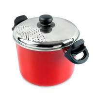 Кастрюля с крышкой Pasta Cooker, 22 см, 6,5 л, сталь, стеклоэмаль, красный, серия Praga, VITRINOR, Испания