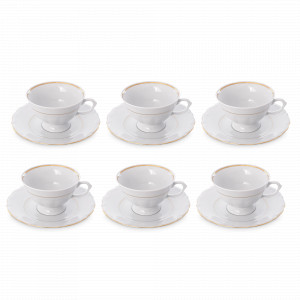 Набор из 6-ти чайных пар, 200 мл, фарфор, белый, золотая отводка, серия Classic, REPAST, Чехия, Чайные пары REPAST