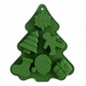 Форма для выпечки кексов Елка, 6 ячеек, 23 х 18 см, силикон, зеленый, серия New Year, ANNA LAFARG, Китай, НОВИНКИ
