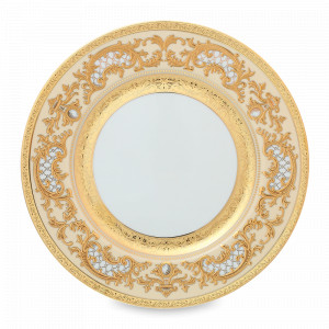 Тарелка обеденная Creme Gold, 28.5 см, фарфор, белый, золотой, серия Constanza Alena, FALKENPORZELLAN, Германия, Плоские круглые тарелки