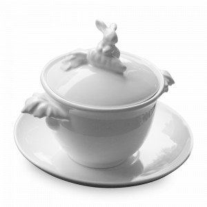Чашка для супа с блюдцем «Кролик-Везунчик», 425 мл, фарфор, белый, серия Воришки, CLAYSTREET, Россия, CLAYSTREET (Россия)