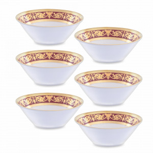 Набор из 6-ти порционных салатников Bordeaux Gold, 14 см, фарфор, красный, золотой, серия Imperial, FALKENPORZELLAN, Германия, Наборы фарфоровых салатников