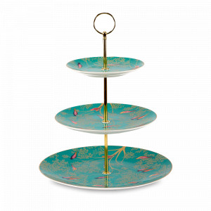 Этажерка трехъярусная «Челси», 15/20/27 см, фарфор, сталь, бирюзовый, серия Sara Miller, PORTMEIRION, Великобритания, Вазы для фруктов и этажерки