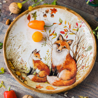 Тарелка обеденная «Лисички», диаметр: 27 см, материал: керамика, цвет: декор, серия Сосновый лес, Certified International, США_00806730062889613987.jpg