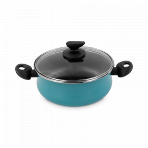 Кастрюля низкая с крышкой, 16 см, сталь, стеклоэмаль, бирюзовый, серия Country M4, VITRINOR, Испания, Посуда антипригарная