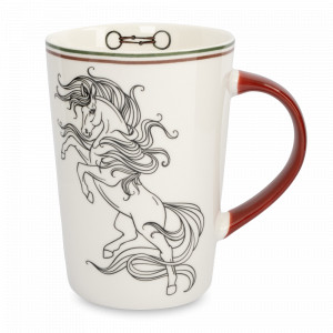 Кружка «Лошадь», 420 мл, фарфор, белый, бордовая ручка, серия Horse, ANNA LAFARG, Китай, Кружки