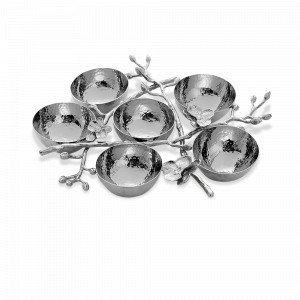 Менажница 6 секций «Белая орхидея», 28,6 х 26 х 5,7 см, нержавеющая сталь, серебристый, серия White Orchid, MICHAEL ARAM, США, MICHAEL ARAM (США)