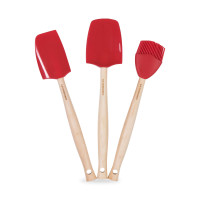 Набор кухонных лопаток, силикон, дерево, красный, серия Cerise, LE CREUSET, Франция