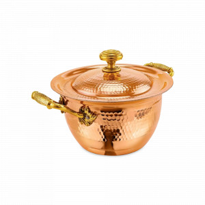 Кастрюля с крышкой «КМ», 20 см, 2 л, медь кованая, серия Медная посуда, Кольчугинский Мельхиор, Россия, Кастрюли