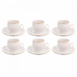 Набор из 6-ти чайных пар, форма бочка, 240 мл, фарфор, белый, золотой, серия Белый узор, BERNADOTTE, Чехия, НОВИНКИ