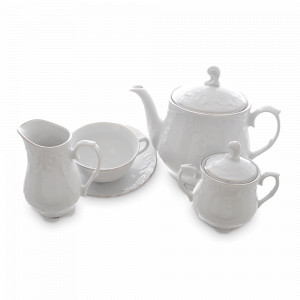 Сервиз чайный на 6 персон, 15 предметов, фарфор, белый, платиновая отводка, серия Rococo, REPAST, Чехия, REPAST (Чехия)