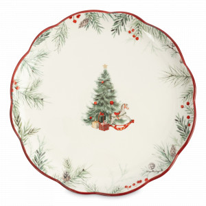 Тарелка обеденная «Лошадка у елки», 24 см, керамика, белый, красный, серия Festival, ANNA LAFARG, Китай, Тарелки обеденные