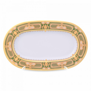 Блюдо овальное Green Gold, 24 х 14 см, фарфор, зелёный, золотой, серия Constanza Donna, FALKENPORZELLAN, Германия, FALKENPORZELLAN (Германия)