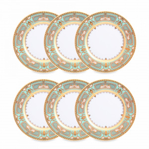 Набор из 6-ти десертных тарелок Seladon Gold, 17 см, фарфор, оливковый, золотой, серия Constanza Donna, FALKENPORZELLAN, Германия, Плоские круглые тарелки