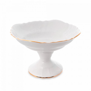 Конфетница на ножке, 23 см, фарфор, белый, золотой, серия Белый узор, BERNADOTTE, Чехия, Конфетницы