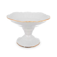 Блюдо для фруктов на ножке, 25 см, фарфор, белый, золотой, серия Белый узор, BERNADOTTE, Чехия