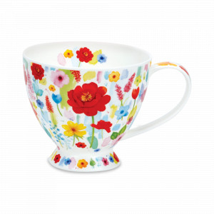 Чашка чайная «Цветочный взрыв, красный», 450 мл, костяной фарфор, декор, серия Skye, DUNOON, Великобритания, Чашки