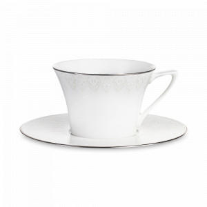 Пара чайная, 270 мл, костяной фарфор, белый, декор, серия Аврора Жемчуг, NARUMI, Япония, Кружки и чашки NARUMI