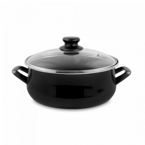 Кастрюля низкая с крышкой, 24 см, сталь, стеклоэмаль, черный, серия Black, VITRINOR, Испания, Посуда антипригарная