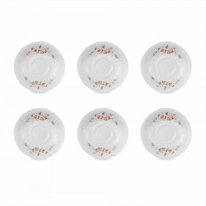 Набор из 6-ти блюдец, 17 см, фарфор, белый, платиновая отводка, серия Серая роза, BERNADOTTE, Чехия, Чайные пары