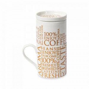 Набор из кружки и фильтра для кофе «Кофе на одного 100%», 370 мл, фарфор, белый, золотистый, KOENITZ, Германия, Кофейные пары