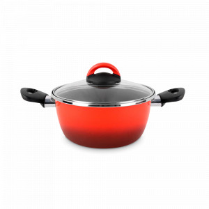Кастрюля низкая с крышкой, 16 см, сталь, стеклоэмаль, красный, серия Sfumatto, VITRINOR, Испания, Посуда антипригарная