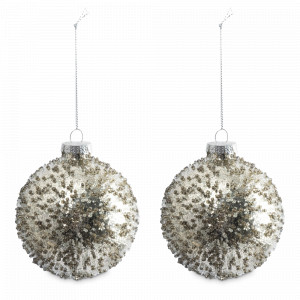 Украшение новогоднее - подвес Шар с изморозью, 2 предмета, 8 см, стекло, серебристый, серия New Year, ANNA LAFARG, Китай, Новогодний Декор ANNA LAFARG