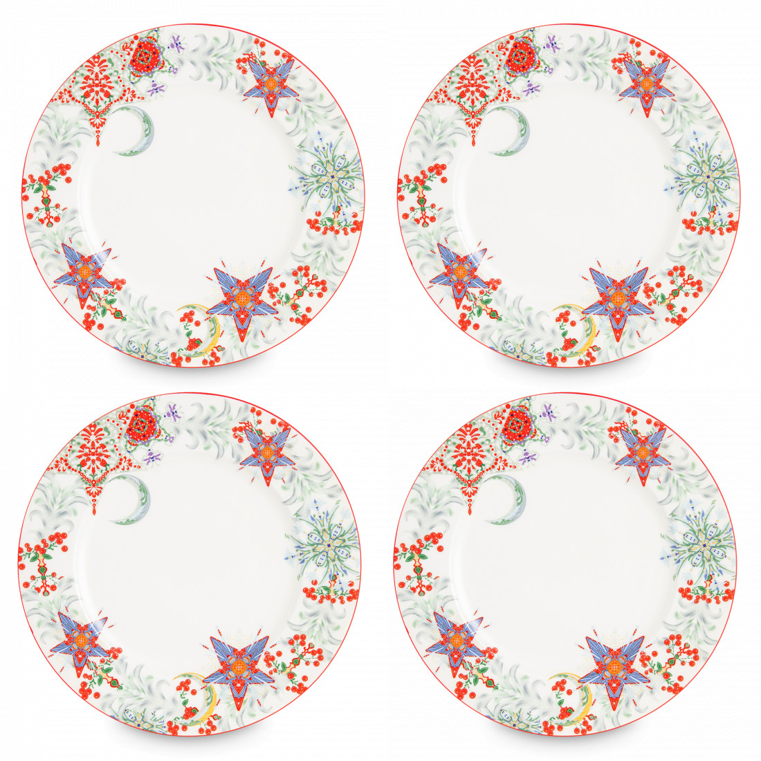 Набор из 4-х тарелок обеденных, 27 см, фарфор, белый, декор, серия Счастливая Звезда, MIX&MATCH HOME, Китай