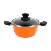 Кастрюля низкая с крышкой, 16 см, 1.4 л, сталь, стеклоэмаль, оранжевый, серия Valencia 21, VITRINOR, Испания, 