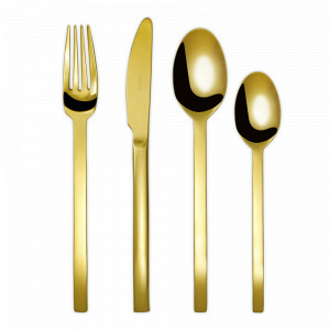 Набор столовых приборовна 6 персон, 24 предмета, полированная сталь, золотой, серия Spiga-5, HERDMAR, Португалия, Подарочные столовые приборы