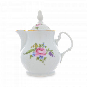 Кофейник , 350 мл, фарфор, белый, декор, серия Полевой цветок, BERNADOTTE, Чехия, Скидка до -30% на фарфор BERNADOTTE