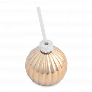 Банка для напитков с крышкой и трубочкой Шар, 400 мл, стекло, пластик, золотистый, серия New Year, ANNA LAFARG, Китай, Бокалы и стаканы ANNA LAFARG