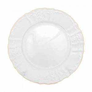 Тарелка обеденная, 27 см, фарфор, белый, золотой, серия Белый узор, BERNADOTTE, Чехия, Тарелки