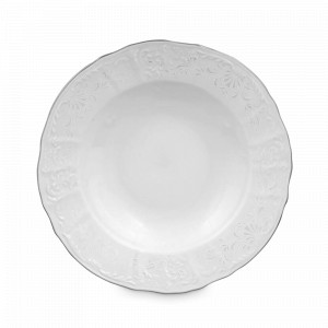 Тарелка суповая, 21 см, фарфор, белый, серебристый, серия Платиновый узор, BERNADOTTE, Чехия, Чешский фарфор