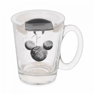 Кружка с крышкой Boho, 320 мл, стекло, пластик, прозрачный, черный, серия Disney, LUCARIS, Таиланд, Кружки с крышкой