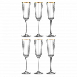 Набор из 6-ти бокалов для шампанского Gold, 170 мл, хрустальное стекло, позолота, серия Macassar, CRISTAL D ARQUES, Франция, Бокал-флейта для шампанского