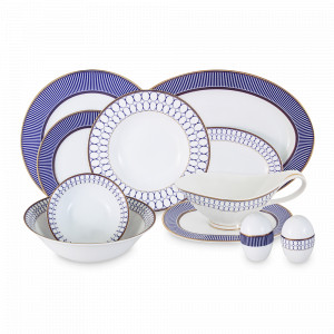 Сервиз обеденный на 6 персон Адмиралтейский, 27 предметов, фарфор, белый, синий, серия Midori, ANNA LAFARG, Китай, Столовые сервизы из фарфора