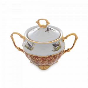 Сахарница с крышкой Охота, 400 мл, фарфор, красный, серия Мария-Тереза, REPAST, Чехия, Мария-Тереза REPAST