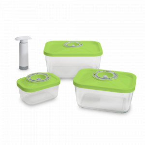 Набор из 3-х вакуумных контейнеров и насоса, тритан, боросиликатное стекло, зеленый, серия Glass-Set, STATUS, Словения, STATUS (Словения)