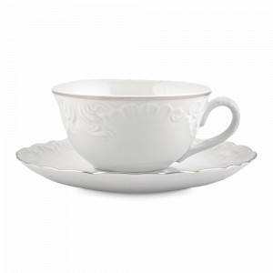 Чашка чайная, 220 мл, фарфор, белый, золотая отводка, серия Rococo, REPAST, Чехия, Чайные пары REPAST