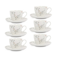 Набор из 6-ти чайных пар Цветы и листья, 12 предметов, 220 мл, фарфор, белый, декор, серия Primrose, ANNA LAFARG, Китай