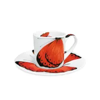 Пара кофейная, 100 мл, костяной фарфор, белый, красный, серия Freedom, TAITU, Италия, 