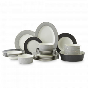 Сервиз столовый на 6 персон, 26 предметов, фарфор, серый, платиновый кант, серия Вола, DECOR DE TABLE, Россия, Наборы столовой посуды