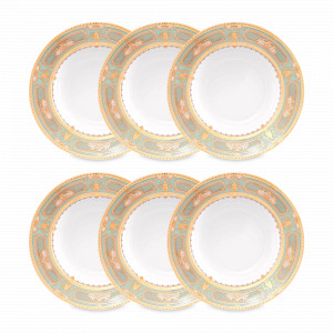 Набор из 6-ти суповых тарелок Seladon Gold, 22 см, фарфор, оливковый, золотой, серия Constanza Donna, FALKENPORZELLAN, Германия, Фарфоровые тарелки для супа